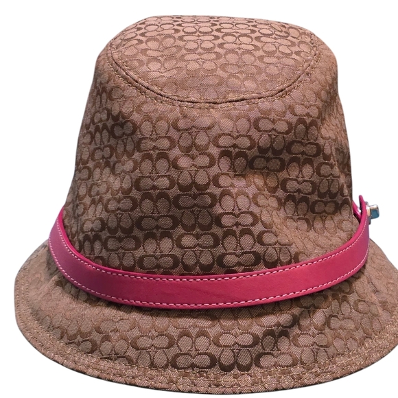 Coach Womans Signature C Bucket Hat in Khaki With Pink Leather Trim main image 12